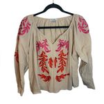 Fate Bohemian Embroidered Split Neck Blouse Tan Size M Photo 0