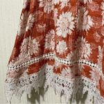 Love Culture  Blouse Orange White Floral Laced Trim Size Large Photo 4