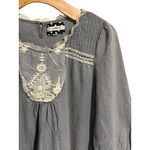 Comme Toi Anthropology Peasant Blouse Womens L Blue Linen Lace Trim 3/4 Sleeve Size L Photo 2