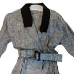 Vintage Long Sleeve Black Collared V Neck Plaid Belt Midi Dress Size 4 Gray Photo 2