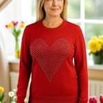 Vila Milano NEW  Cherry Red Crystal Heart Embossed Cozy Long Sleeve Size S Photo 0