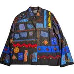 Vtg 1990s Chico's Black Blue Geometric Embroidered Button Up Collared Jacket 2 M Size M Photo 0