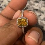 Yellow Stone Australian Crystal Square Stone Ring Dipped In White Gold!!! So Beautiful!!! Brand New!! Photo 1