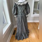 Vintage 1970s Handmade Dark Green Pink Floral Lace Prairie Maxi Dress Size Small Photo 3