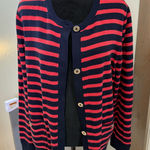 J. Jill Wearever Collection Pink Navy Blue Stripe Button Down Cardigan Sweater L Size L Photo 0