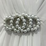 MSK Evening Off White Top Beaded V Neck Chiffon Layered Flared Sleeves Medium Photo 1