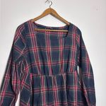 BLOOMCHIC Square Neckline Navy Blue Long Sleeve Plaid Tartan Maxi Dress Size 12 Photo 2