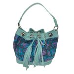 Pineda Covalin Bucket Handbag Purse Mariposa Butterfly Silk Jacquard & Leather Blue Photo 11