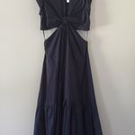 ALC Frank A.L.C. Alexandria Cotton Midi Dress Cap Sleeves Cutout Navy Size 8 Photo 4