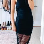 Lovers + Friends Black Mesh Ruched Midi Dress Photo 1