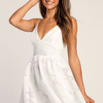 Lulus NWT  Floral Feelings White Floral Jacquard Babydoll Mini Dress Cocktail M Photo 0