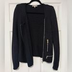 Maje  Empire Black Sweater Knit Blazer Moto Jacket Size 3/L Photo 4