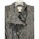 Chico's Quilted Metallic Belted Double Breasted Jacket Size M Black Old Money Photo 4