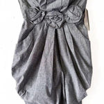 Rhapsody  Strapless Gray Bubble Hem Dress with Rosette Detail | Small Photo 0