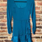 EXPRESS  Emerald Green Long Sleeve Faux-Wrap Ruffle Mini Dress Women's Size XS Photo 1