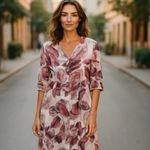 Flax  Magnolia Floral Print Dress 100% Linen 4/6 Photo 1