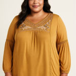 Knox Rose  Womens Long Sleeve Embroidered‎ Lace Yoke Peasant Blouse Top Size XXL Photo 0