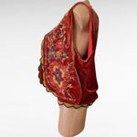 Brach Brach Velvet Embroidered Vest Boho Hippie Sleeveless Orange Red Large Photo 2