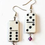 Hand Crafted Earrings Vintage Mini Dominos Painted Beaded Crystal Floral Flower Gold Photo 1