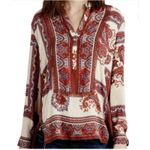 Anthropologie Tiny Rust Red Nahara Paisley Print Blouse‎ V-Neck High Low Top Shirt Women XS Photo 2