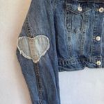 Juicy Couture Cropped Denim Jacket with Heart Patch Elbows Women’s Size M Photo 2