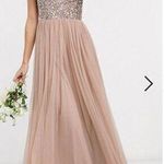 NEW Maya Bridesmaid sleeveless square neck maxi tulle dress in taupe blush,10 Pink Photo 0