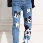 ZARA  Mickey Mouse patch Disney World Disneyland women's denim jeans pants size 6 Photo 0