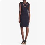 T Tahari Women’s Scuba Sheath Sleeveless Dress Size 14 Navy Crisscross Back Photo 1
