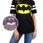 DC Comics Batman graphic logo T Shirt size XL (15/17) black purple varsity top Photo 0