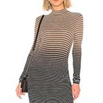ATM women Stripe Knit Dress stretch long sleeve olive green Black cream Sz L NWT Size L Photo 0