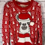 Poof! Poof Llama knit ugly Christmas sweater small red‎ and white Photo 0