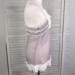 matty m  Vintage 100% Silk Cami Top Lace Trim Light Gray/Lilac-Medium Photo 2