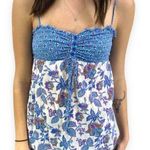 Kirra  Blue White Floral Print Spaghetti Strap Tank Top Photo 0