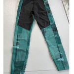 ASICS  D1 Leggings Womens XS Athletic Side Pockets Black Green Stripes Activewear Photo 4