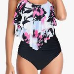 Generic :  Tankini Swimsuit for Women Two Piece High Waisted Bathing Suit Tummy Control Ruffled Flounce Top with Bottoms Photo 0