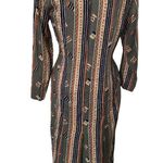 Vintage Niya Collection Tribal Aztec Print Dress Long Sleeve Asymmetrical Button Size M Photo 3