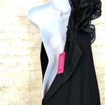 Aidan Mattox Gown Womens 6 Black One Shoulder Organza Sleeve Mermaid Evening NWT Photo 7
