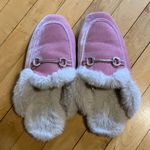 J.Crew  Pink Velour Fur Mule Slippers Photo 1