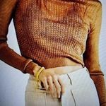 Free People H2O Crew Pullover Open Weave Knit Crop Top Tiger Eye Size M Photo 0