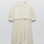 ZARA COTTON ECRU BALLOON SLEEVES KNEE MIXED POINTELLE LACE KNIT ROMANTIC DRESS M Photo 4