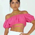Princess Polly Hot Pink Off Shoulder Puff Sleeve Wrap Carrington Crop Top size 4 Photo 0