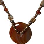 Circular Marbled Pendant Beaded Toggle Closure Necklace Brown Photo 1
