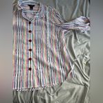 Ali Miles Top Womens XL Rainbow Stripe Button Front Wire Collar Artsy Tunic White Photo 7