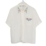 Kathy Lee 1980s Vintage White Floral Embroidered Pearl Beaded Blouse Photo 3