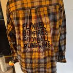 Yellow and Black Plaid Football Pumpkins Graphic Flannel Shirt Size XL Photo 1
