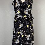 Amour Vert Varden Sleeveless Wrap Midi Dress Size L Black Floral Washable Silk Photo 1