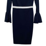 Calvin Klein Women Sz 2 Blue Crew Neck Flare Sleeve Contrast Piping Sheath Dress Photo 1