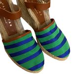 Paloma Barcelo Green Blue Striped and Leather Espadrilles Size 6.5 Tan Photo 3