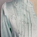Miss Elaine Nightgown Aqua Satin Embroidered Floral Gown Sz S Photo 3