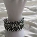 Vintage Blue Enamel Gold Tone Metal Bangle & South Western Chain Bracelet Sz 8 Photo 2